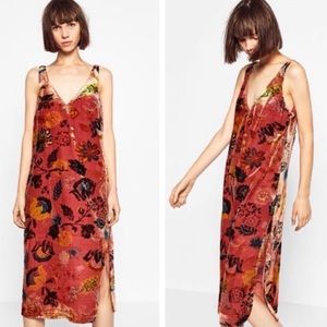 Zara Velvet Floral Sleeveless Midi dress